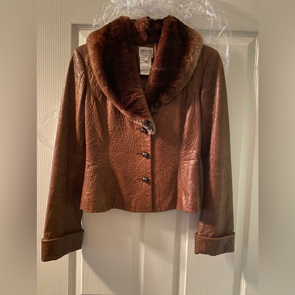 SOLD SOLD - Armani Jacket 🧥 100 % Leather and Real Fur 💕🌸😍!